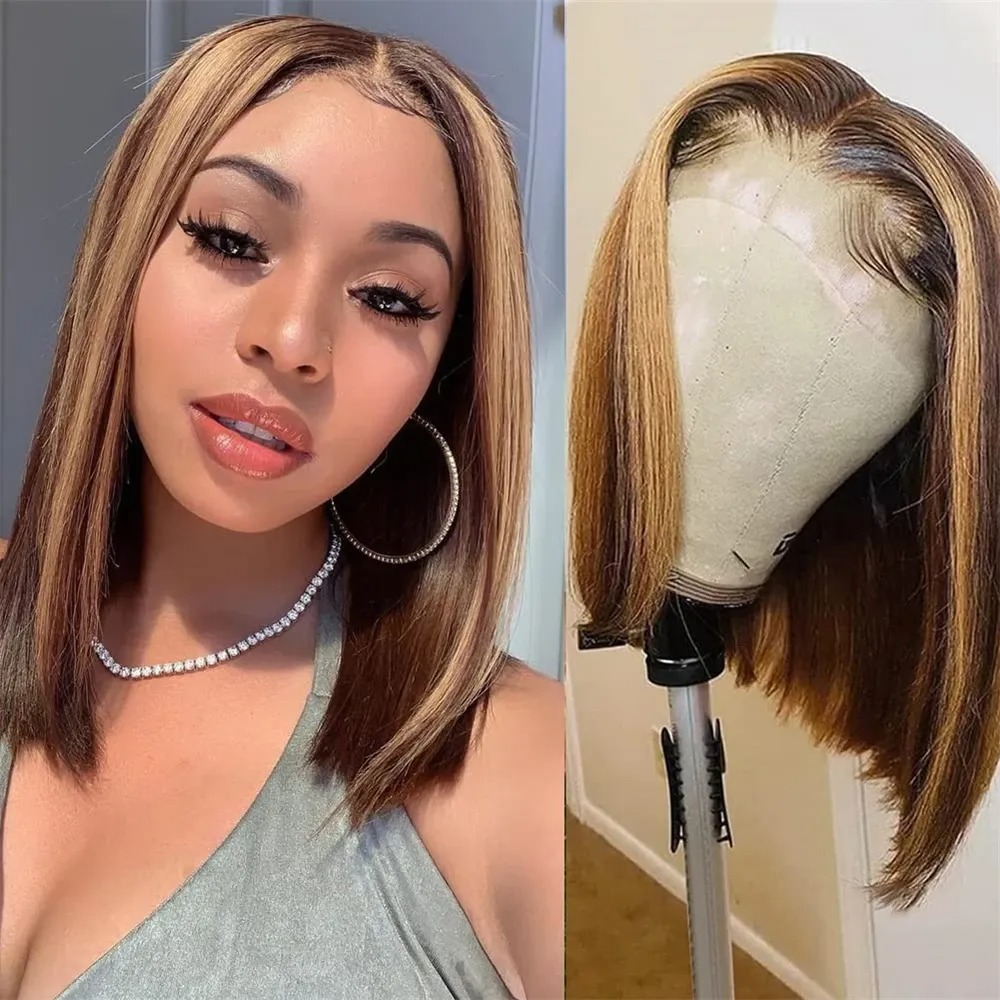 Pre Parted 13X4 Lace Front Bob Wig - Açık Sarı Peruk, Kısa, Ön Kısmı