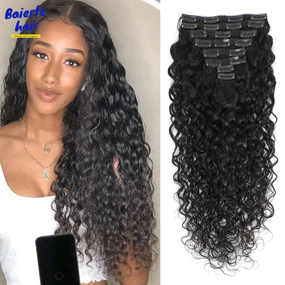 Seamless Clip In Hair Extensions Human Hair - 8-24 İnç Su Dalgası Kıvırcık Klipsli